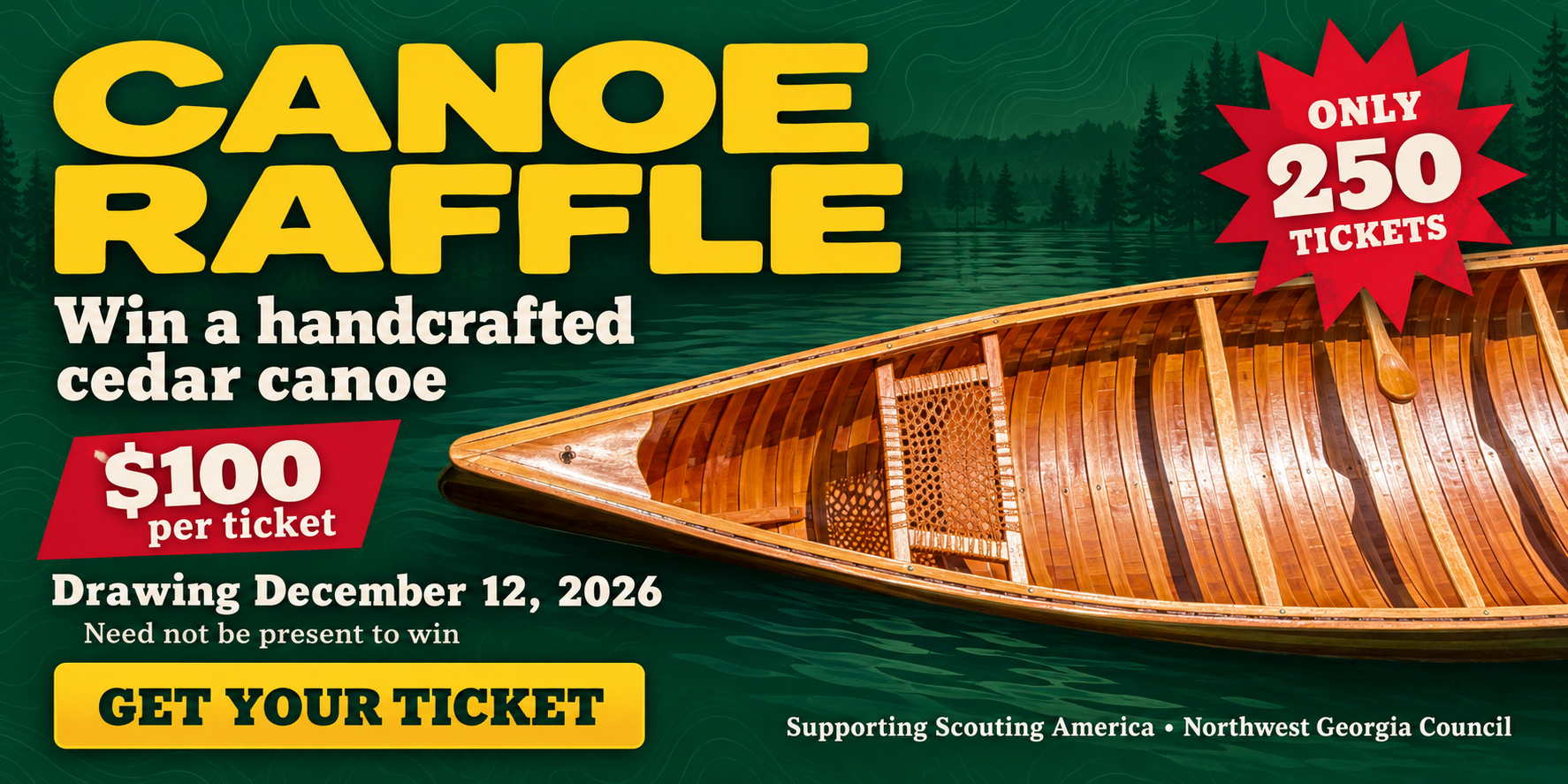 Handcrafted cedar canoe raffle banner